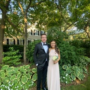 High neck chiffon maxi dress with front slit